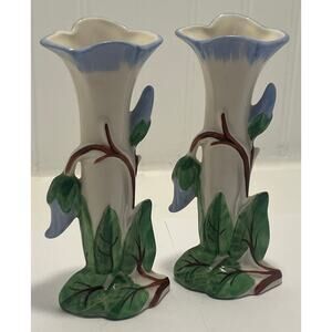 VTG/MCM Holley Ross Distinctively China Flower Bud Vases, Set of 2, Hand Painted